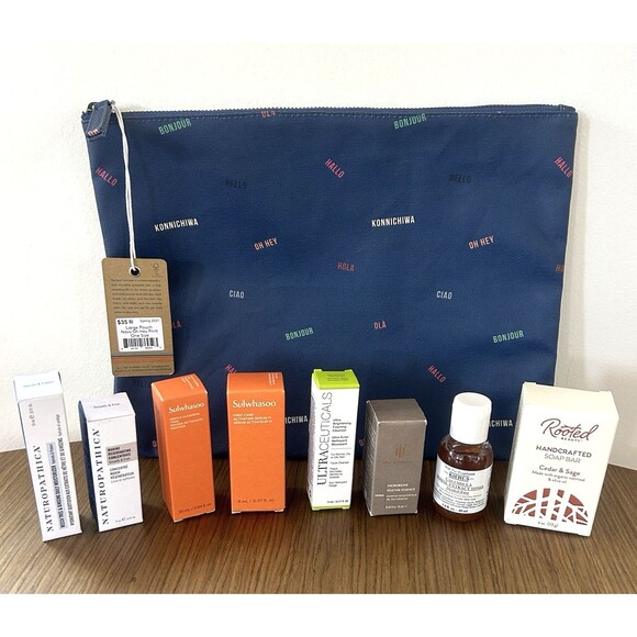 Premium High End Beauty SKINCARE Mixed Lot Travel Sz & Marine Layer Large Pouch - Picture 1 of 10